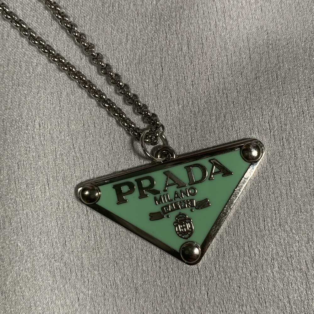 Unique upcycled Prada charm on a silver rope chain - Picture 4 of 6